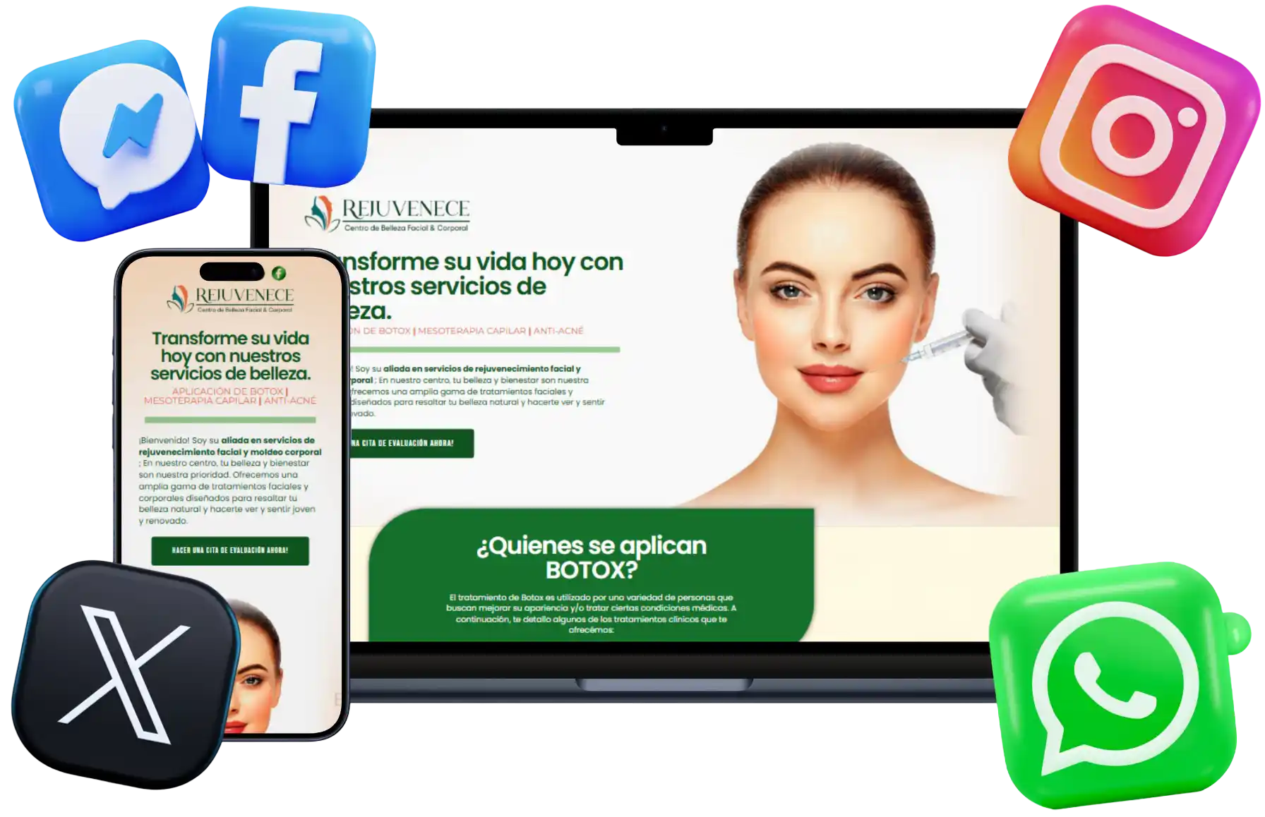 Imagen de un servicio de creación de marketing digital mostrando diferentes dispositivos con contenido visual.
