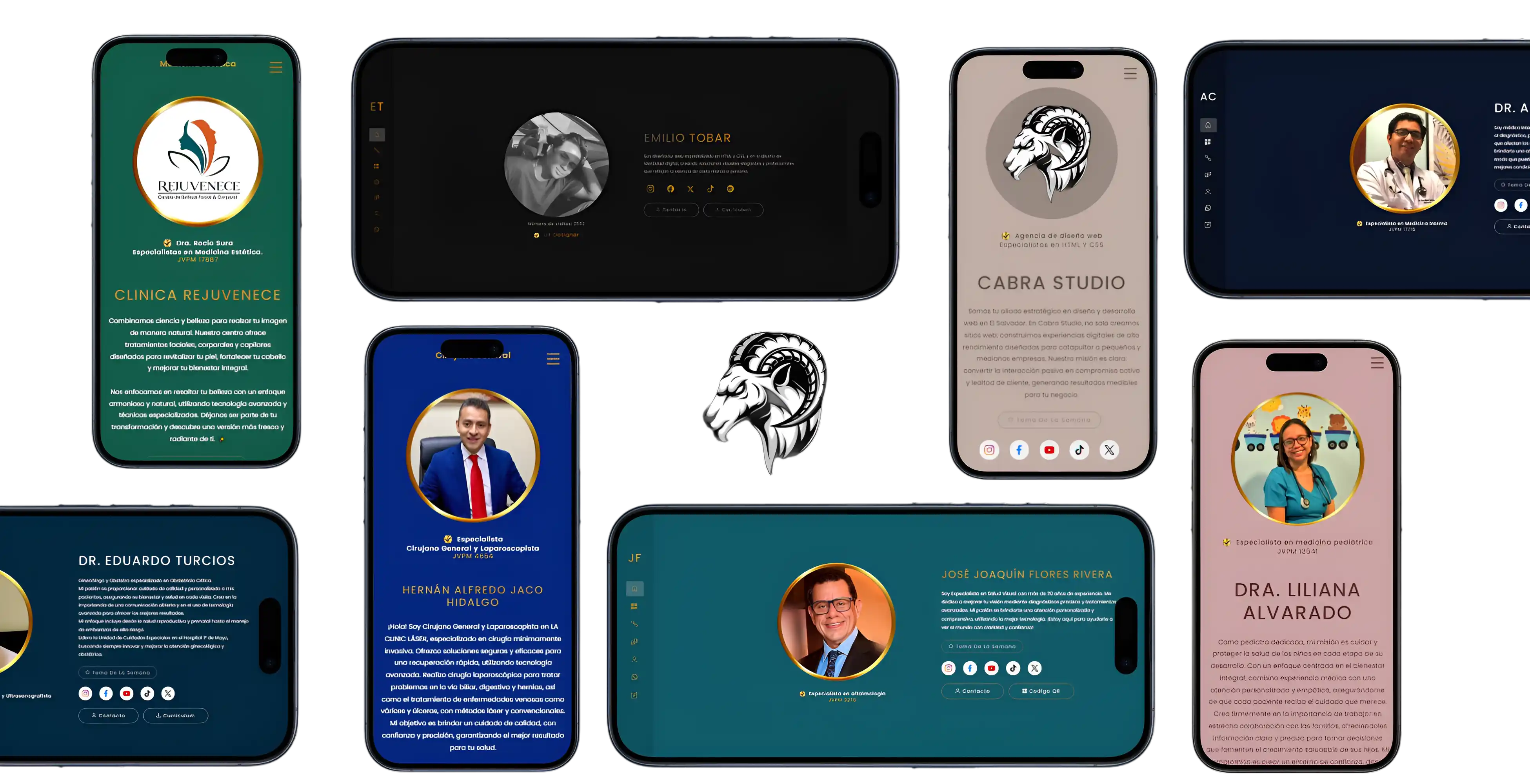 Varios diseños de tiendas en línea en tabletas, mostrando productos destacados, promociones y categorías como ropa y alimentos.