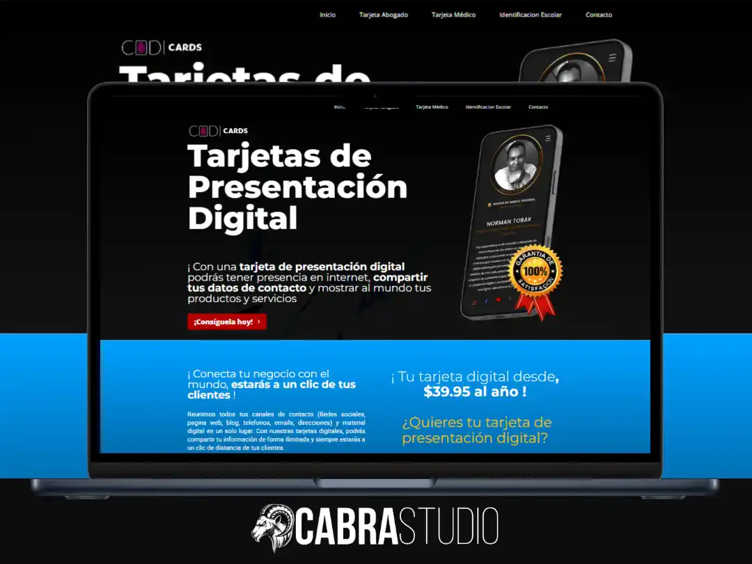 Diseño de Página Web para CODI CARDS Tarjetas Digitales.